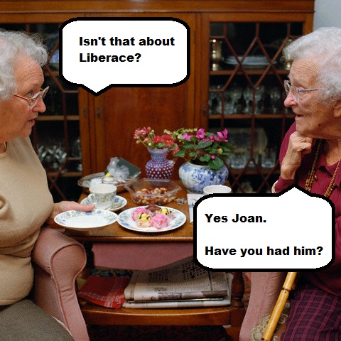 Two Old Ladies Having Tea in Living Room